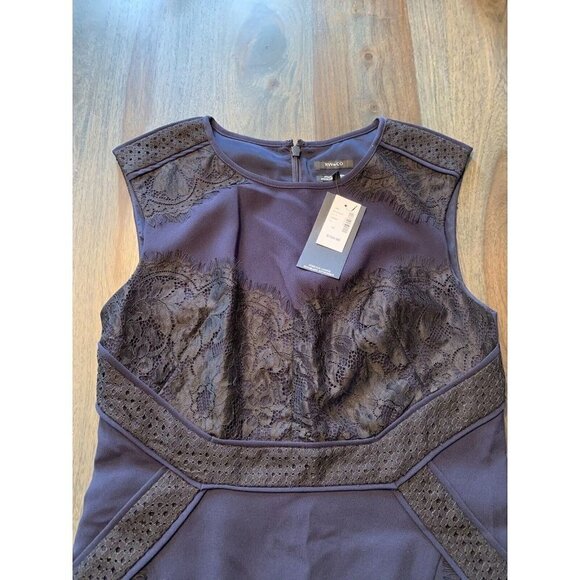 NWT RW&CO Dress Size 10 Dark Blue Black Lace Details Office Cocktail Sleeveless - Picture 2 of 12